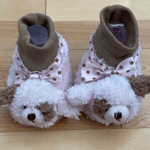 Bearington Baby puppy slippers 6-12 months NEW pink brown